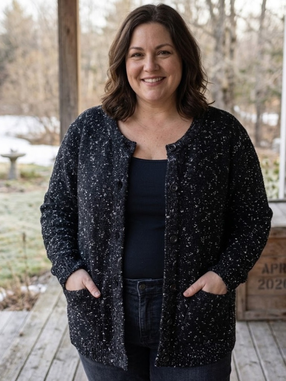 Lucky Brand Black and White Speckled Cardigan